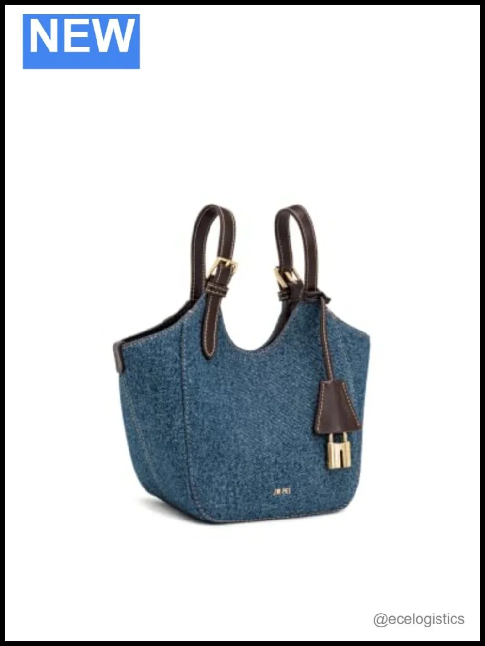 Washed Denim Tote Bag with Gold Hardware